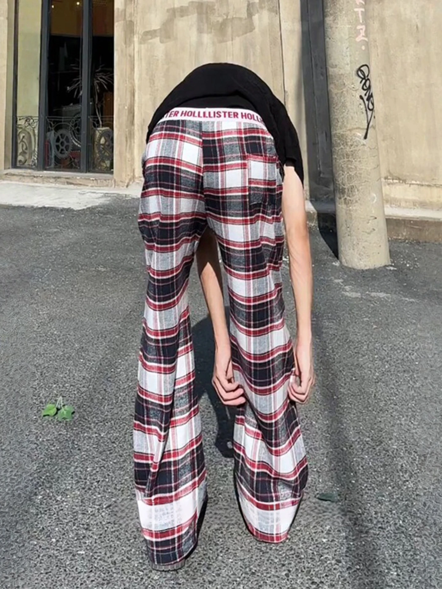 Casual Plaid Pants Men's Women's Summer Thin American High Street Straight Leg Wide Leg Casual Long Pants Breathable Comfortable