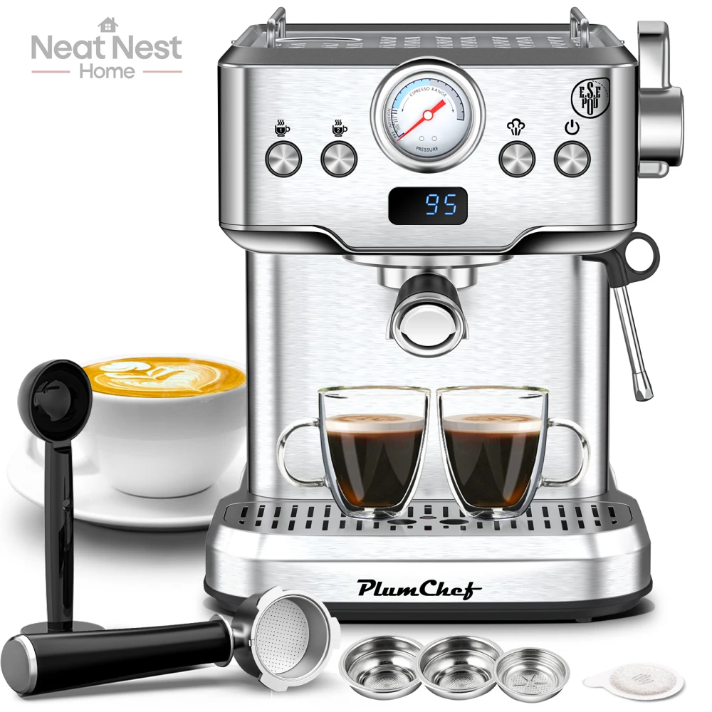 

Bar Professional Espresso Machine, ESE Pod Compatible, Visual Temperature and Pressure Display, Removable Water Tank,for Coffee