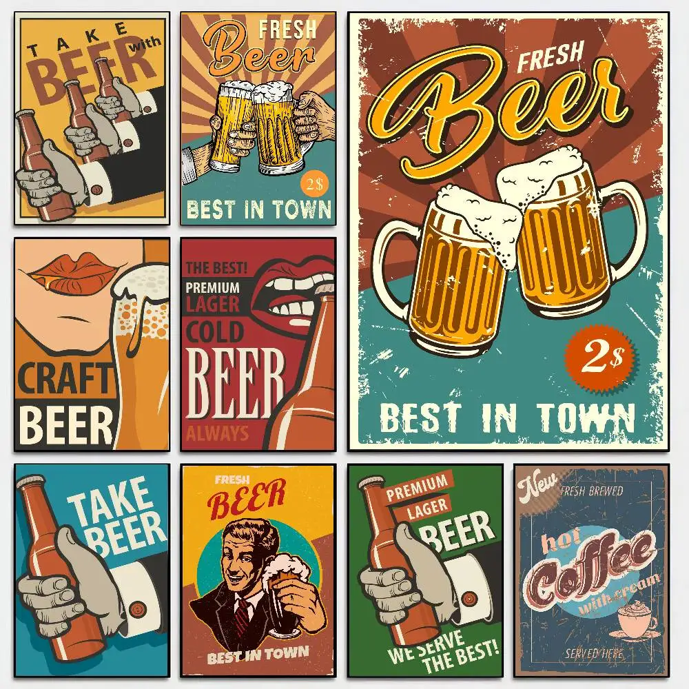 Beer Cheers Poster Self-adhesive Art Room Entrance Restaurant Wall Decor Art Painting
