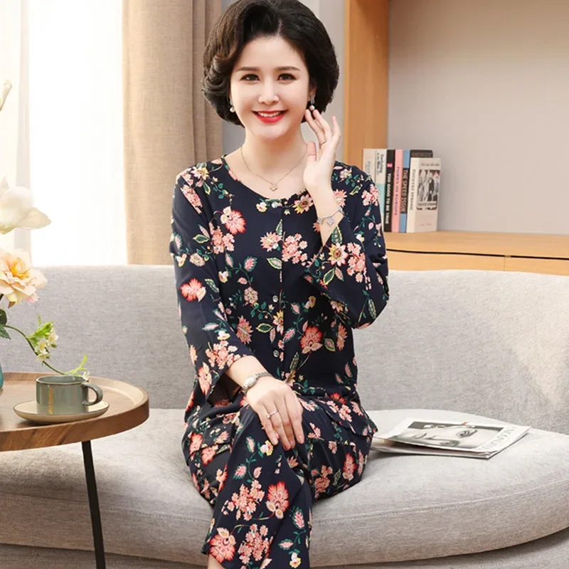 Pajama Pants Set Women's Clothing Homewear Summer Thin New Middle-aged Comfortable Casual Breathable Fashionable Loose Large