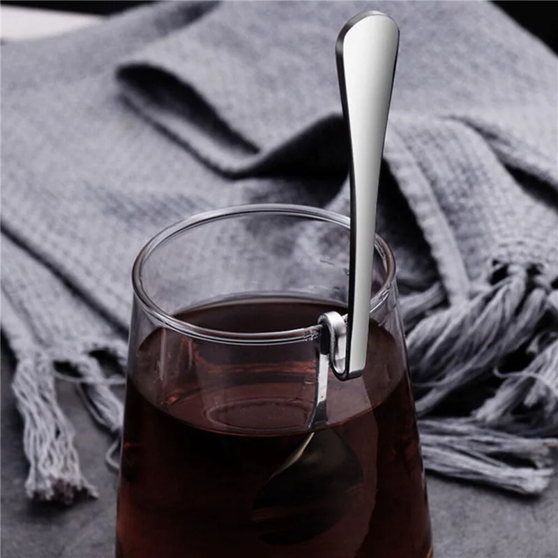 PHFU-6X Cute Curved Spoon Teaspoon Unique Condiment Drink Hanging Tea Coffee Dessert Stainless Steel Drink Tableware