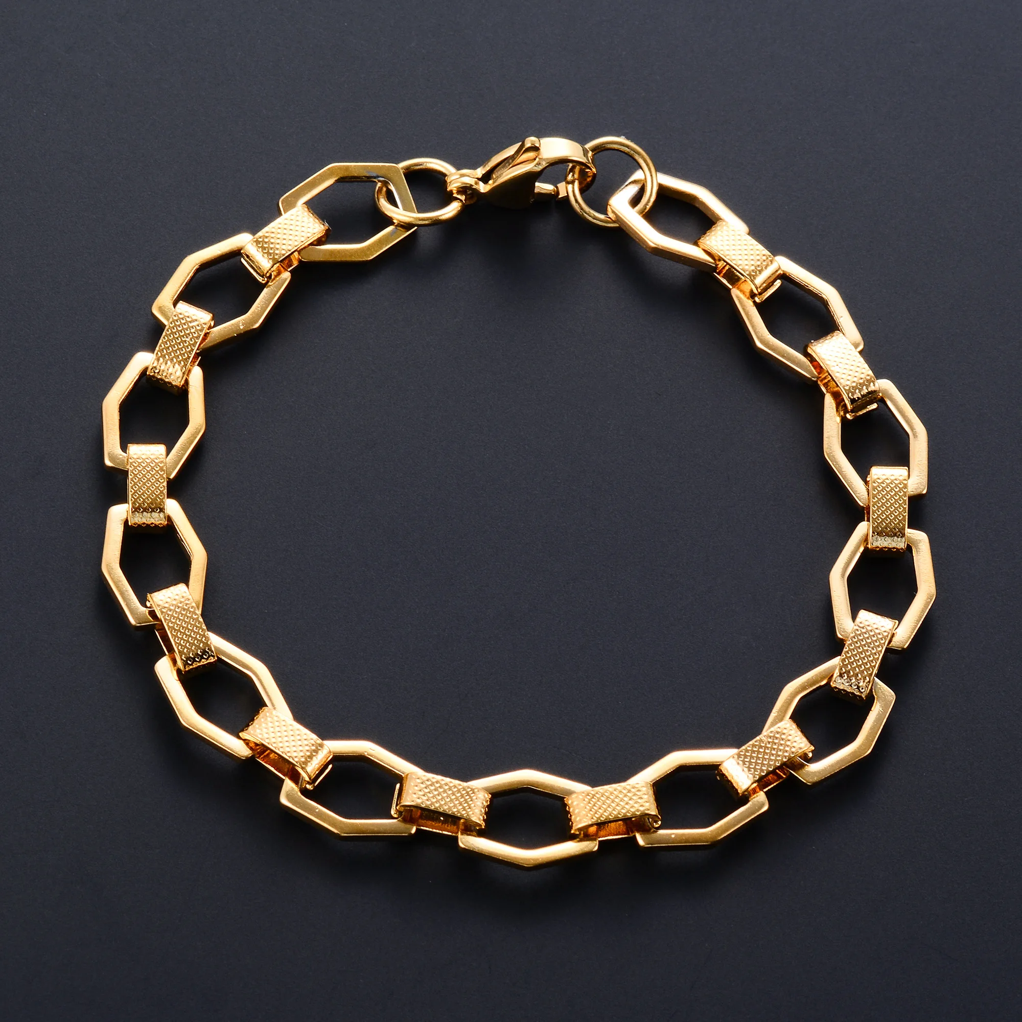 Pulsera geométrica de acero inoxidable hecha a mano, cadena hexagonal de mano para mujeres y hombres, pulsera Punk Rock Boy, tobilleras, joyería de Metal