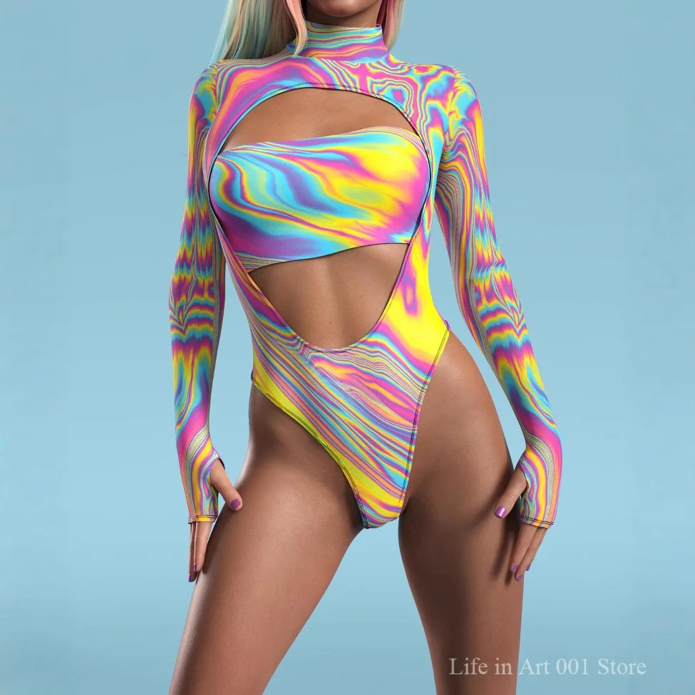 Carnival Fashion Sexy Slim Fit Ladies Sexy Swimsuit Fabric Comfortable Trendy Rainbow Color Bodysuit Swimsuit Role Play Costume view 5