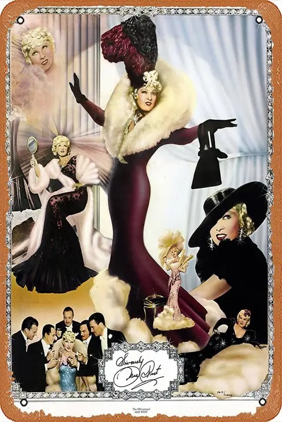 All Things Mae Signed Mae West Colorful Commanding Collectible - Poster Metal Tin Sign Vintage Chic Art Decoration Wall Art sign