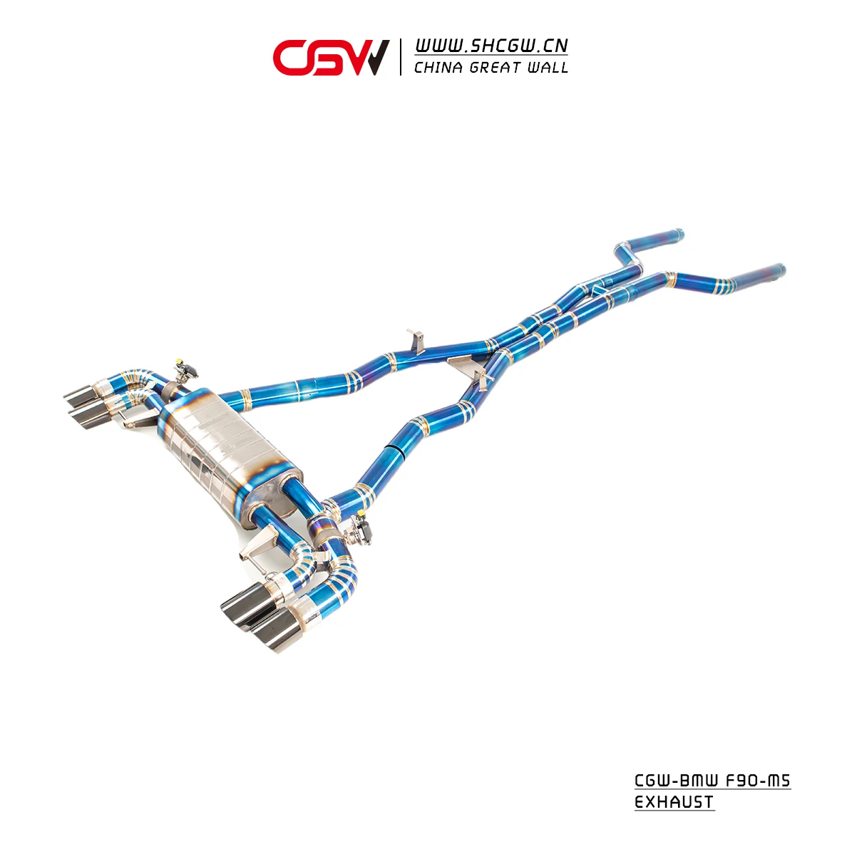 Wild Growling Sound Titanium Cooked Blue Muffler Electronic Valves Catback Exhaust Pipes for   M5 F90 4.4T AWD Exhaust