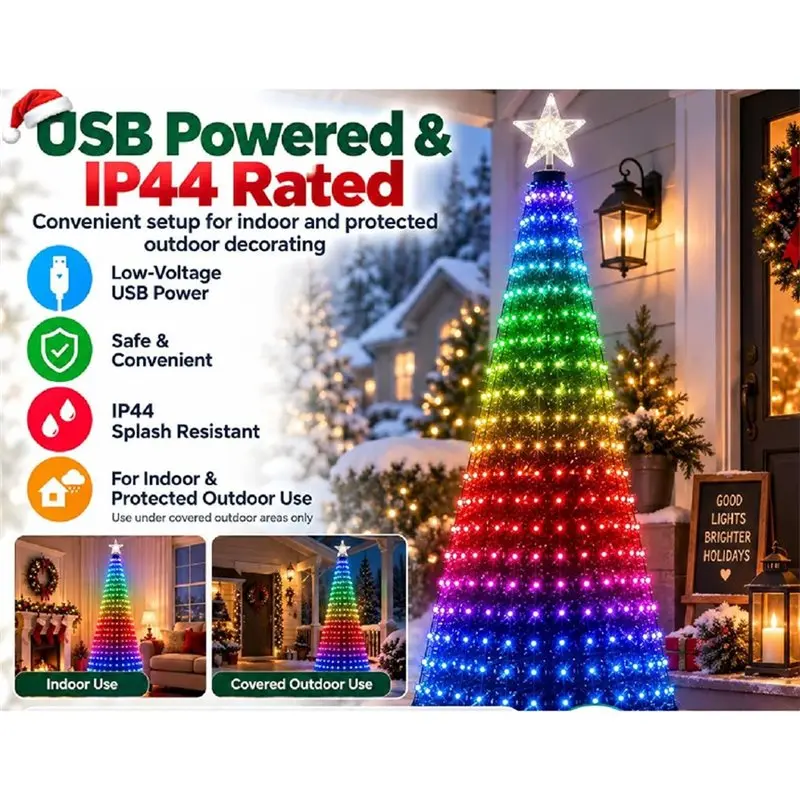 A76K Smart Christmas Tree Lights Controllable Via Phone App 400 Addressable Leds USB String DIY Color Xmas Tree Lights 1.8M