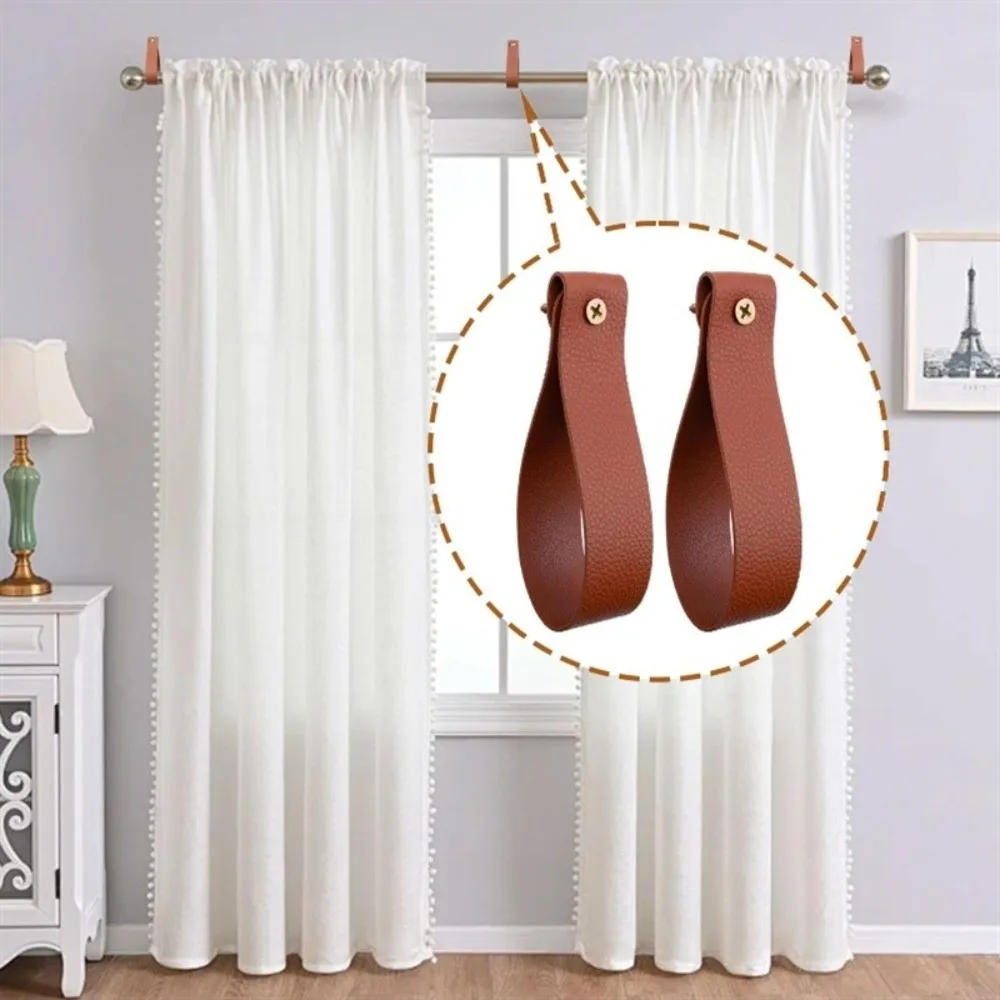 4PCS PU Leather Curtain Rod Holders Dark Brown Color Lychee Stria Texture Leather Curtain Brackets 10.5 Inches Length