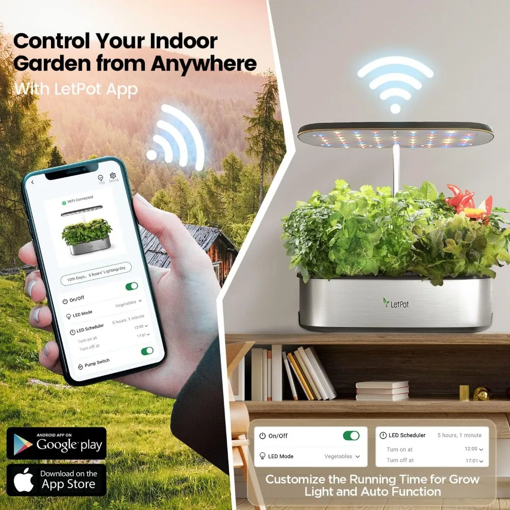 12 Pods Smart Herb Garden Kit Innen-, Innen garten, App & WLAN-gesteuert, mit 24-W-LED, 5,5 l Wassertank, Pumpens ystem