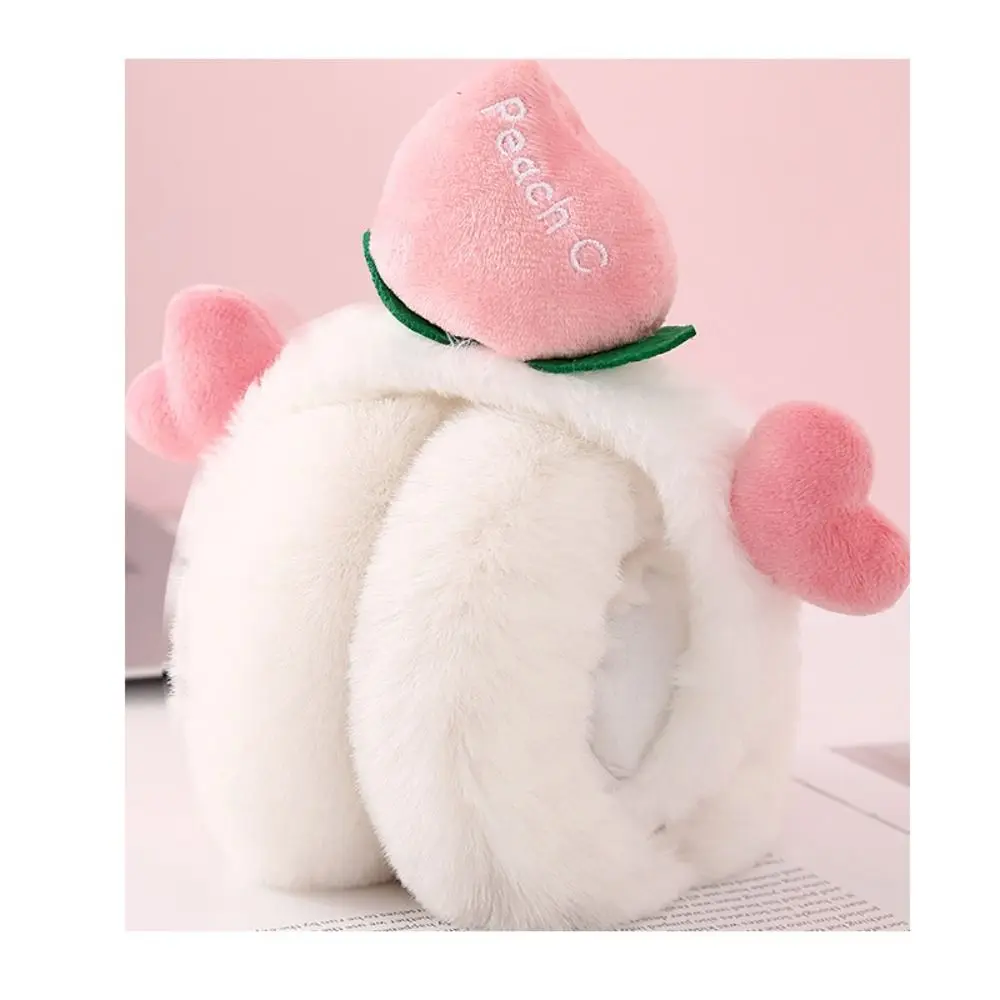 Niedliche pfirsichfarbene faltbare Ohrenschützer für den Winter, warmer Kälteschutz, faltbarer Ohrenwärmer, Frostschutzmittel, verdickte Kunstfell-Ohrenschützer