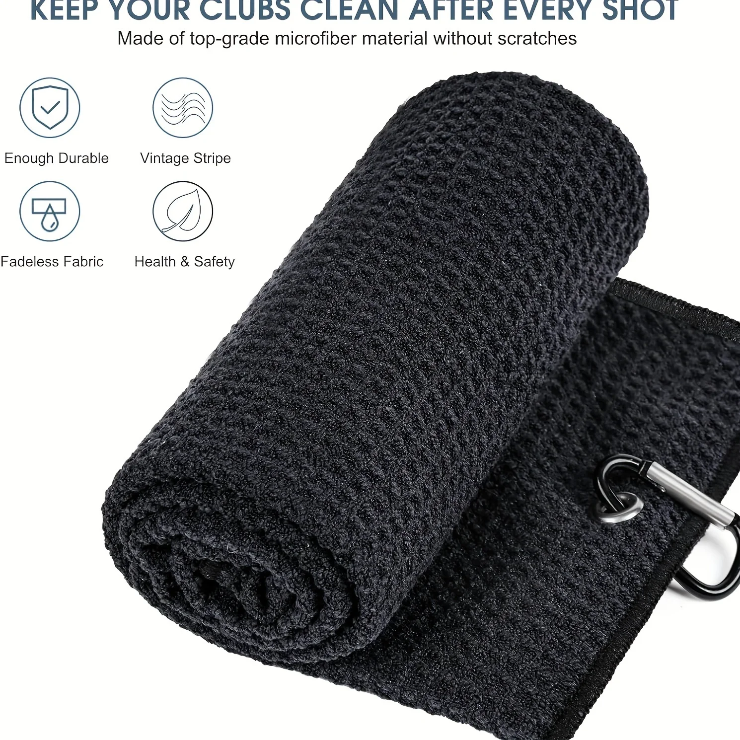 1pc Golf Towel for Bags with Clip and Microfiber Waffle Pattern, Black （30*50cm/11.8x19.6in）,super absorbent