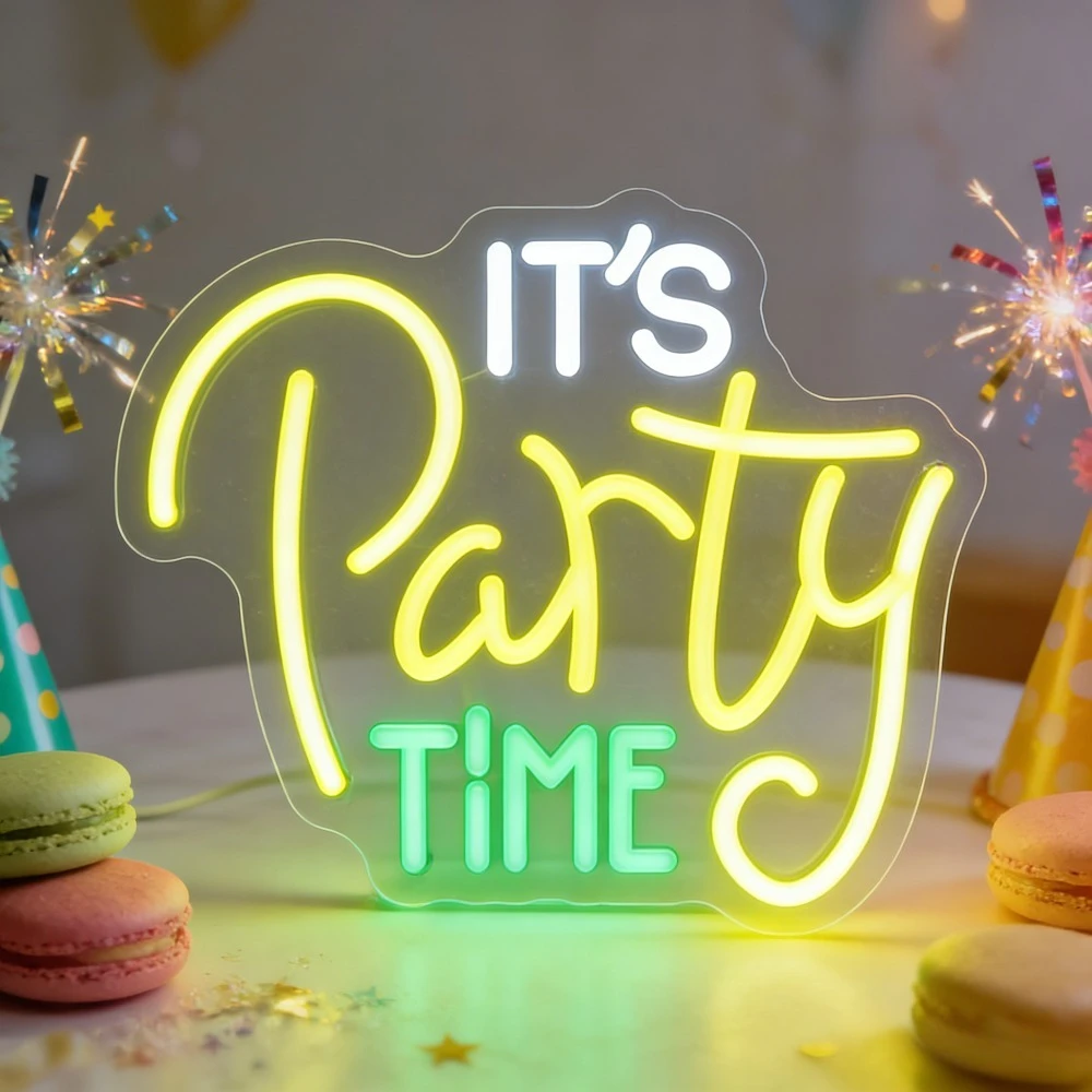 

Светодиодная неоновая вывеска IT S Party TIME для домашнего декора, украшения на день рождения, свадьбу, для бара, клуба, фестиваля, вечеринки, настенное искусство с разноцветными огнями