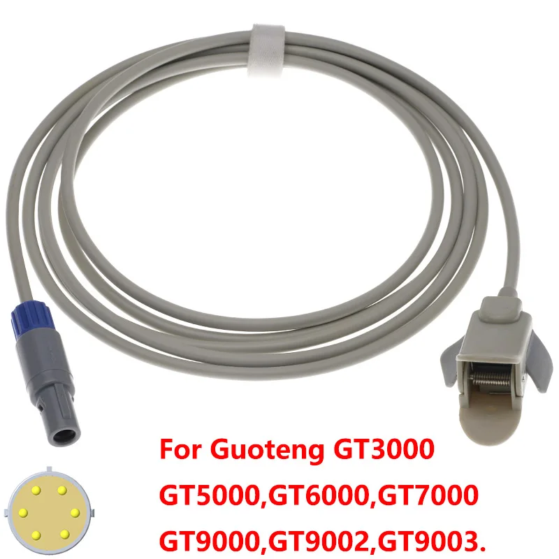 

Compatible with Reusable Spo2 Probe of Guoteng GT3000 GT5000 GT6000 GT7000 GT9000 GT9002 Monitor,Finger/Ear Oximetry Cable 6pin.