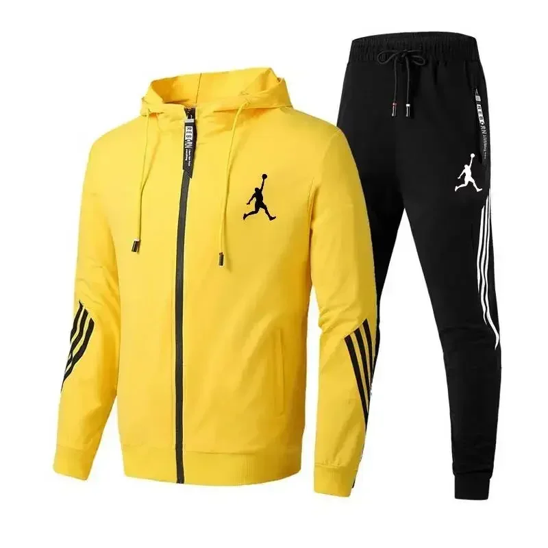 

Spring 2025 new men's casual sportswear set, fashionable outdoor zipper hooded jacket + pants set for outdoor jogging