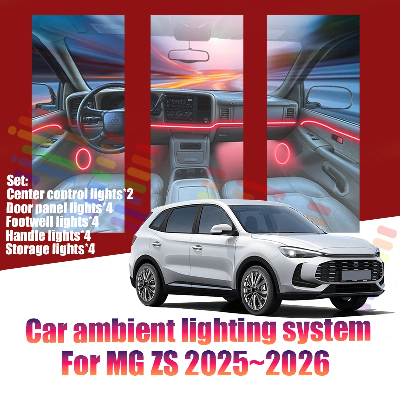 Für MG ZS 2025~2026 ZS32 MK2 Auto LED Ambientebeleuchtung Farbige Atmosphärenlichter Auto-Innenraum Neonstreifen 64 RGB Beleuchtung Autoteile