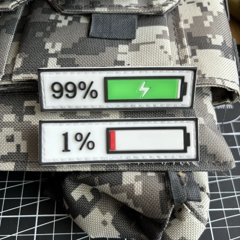 3D PVC  Battery Status Morale Badge 99% 1% Tactical Patch Patches for Clothing Hook and Loop Military Backpack Sticker Appliques