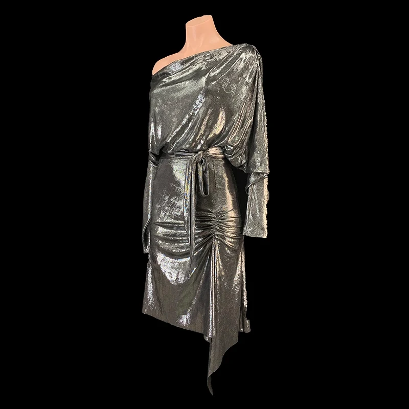 Adults Chacha Latin Dance Competition Costume Slanted Shoulder Latin Top Drawstring Skirt Women Ballroom Dance Wear SL11577