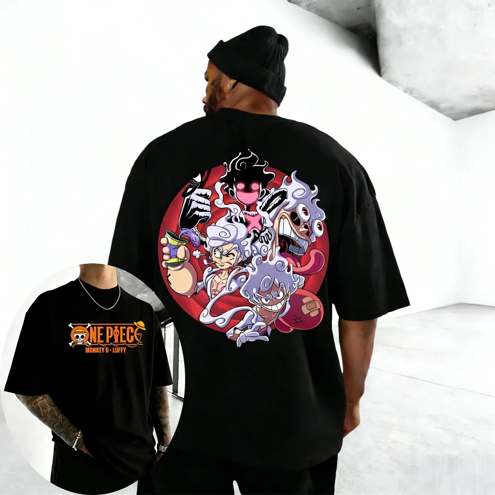 2026 Neues Unisex Baumwoll-T-Shirt ONE PIECE Luffy Gear 5 Sommer Neuheit Harajuku Anime Bedruckt Locker Sitzend Eltern-Kind Kurzarm