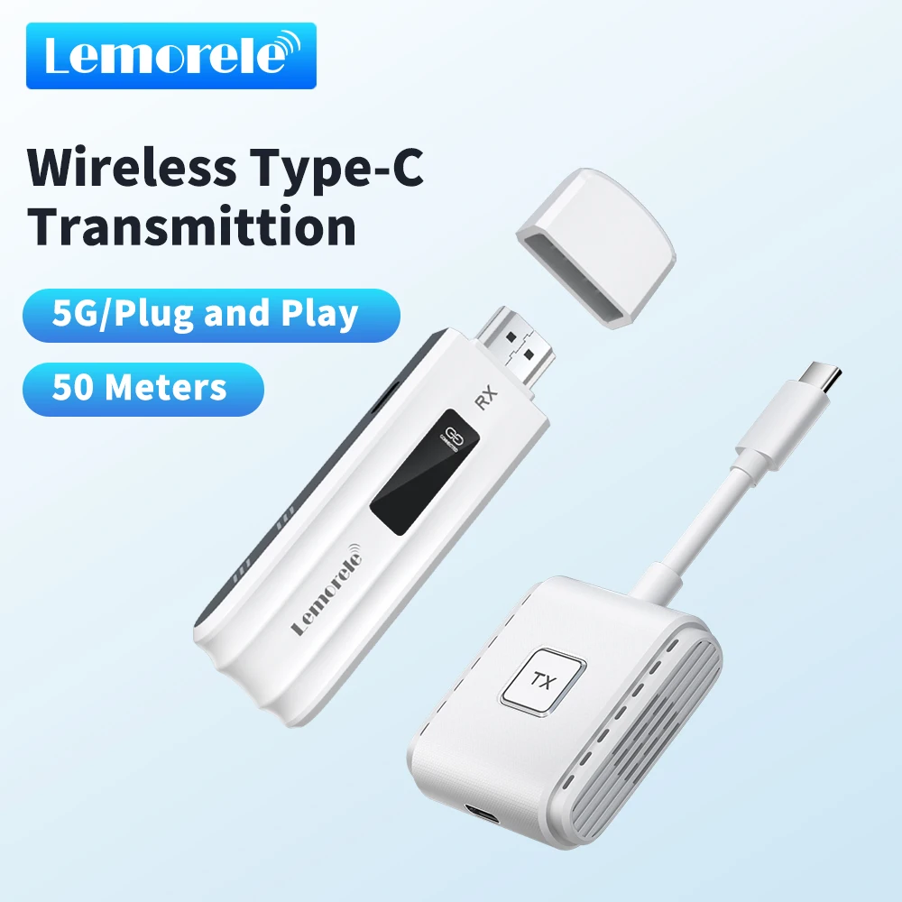 

Lemorele Wireless Type-C/ HDMI Video Transmitter and Receiver Extender Kit Display Adapter Dongle for TV Monitor Projector PC