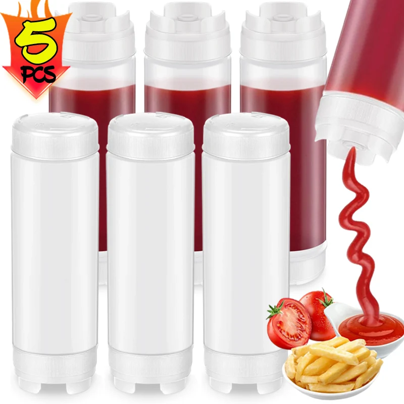 Botella exprimidora para aderezo de ensalada, vinagrera de doble punta de 16oz, dispensador de mostaza y salsa de gran capacidad, suministros de cocina para condimentos