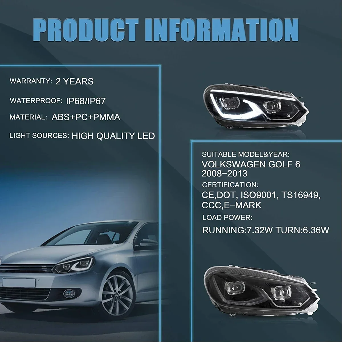 

TYPY New LED Head Lamp Upgrade Modified For VW Golf 6 MK6 Headlights 2009-2013 Dynamic Signal Head Lamp Auto Accessories