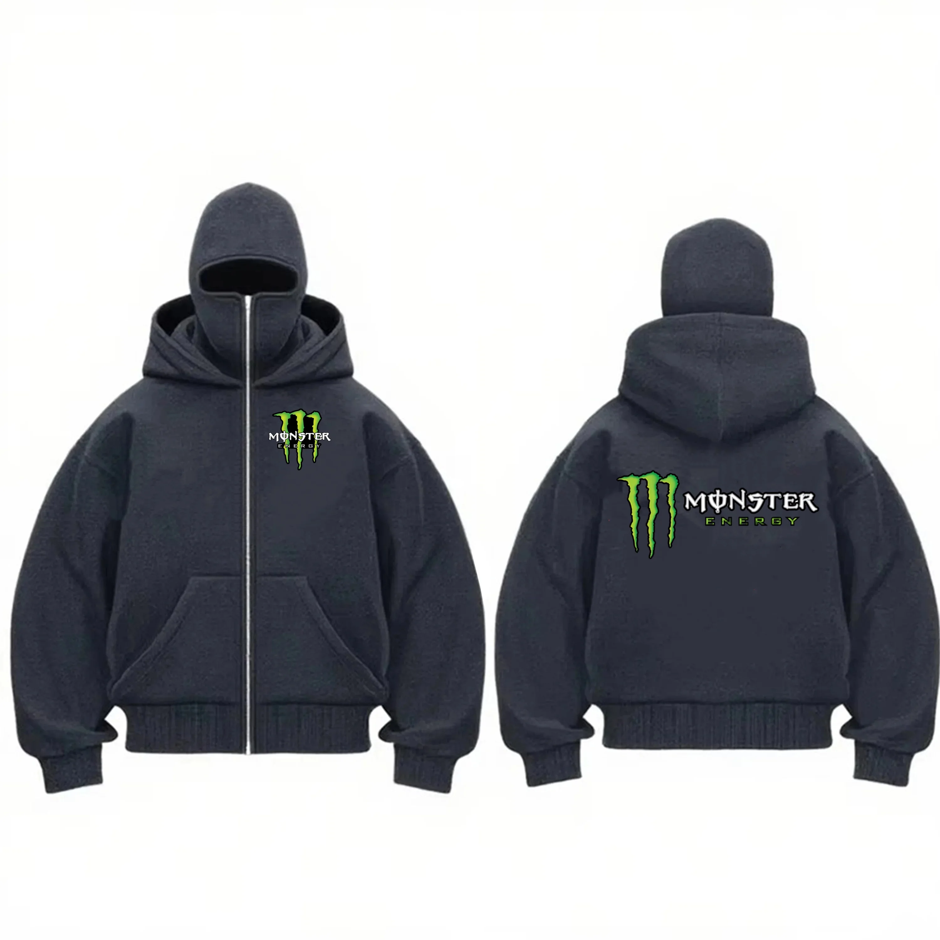 2026Monster EnergyNieuw heren- en wintermonster-energiesportbomberjack met capuchon en ritssluiting voor heren en dames