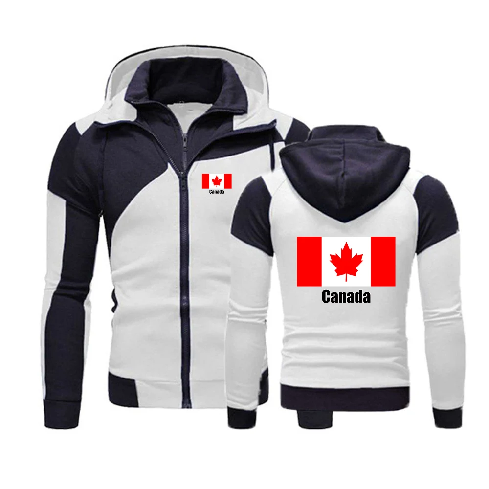 Men's Canada Flag Logo Print 2026 Cardigan Jacket Spring And Autumn Football Team Personality Color Blocking Trendy Coat