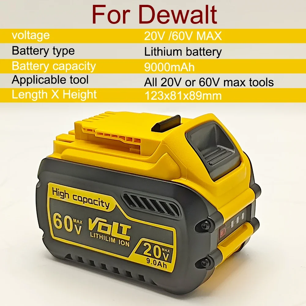 

Аккумулятор для Dewalt FLEXVOLT, литий-ионная батарея 20 в/60 в, 9 Ач, DCB609, DCB606, DCB612, DCB609, DCB205, DCB200, DCB182, для Dewalt 20 в