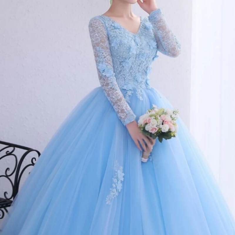 

Customized Real Picture Girl Party Prom Dresses Long Sleeve Vestido De 15 Anos 16 Year Women Occasion Prom Quinceanera Gown