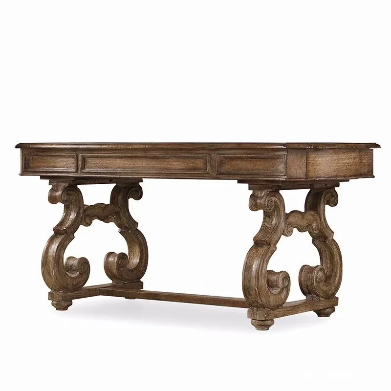 

Solid wood desk European retro engraved computer desk study storage