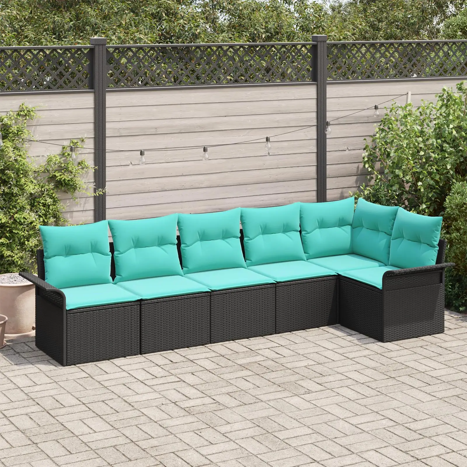 

7 Piece Outdoor Garden Sofa Set Cushions Black Rattan Furniture Modern Patio Lounge Seating