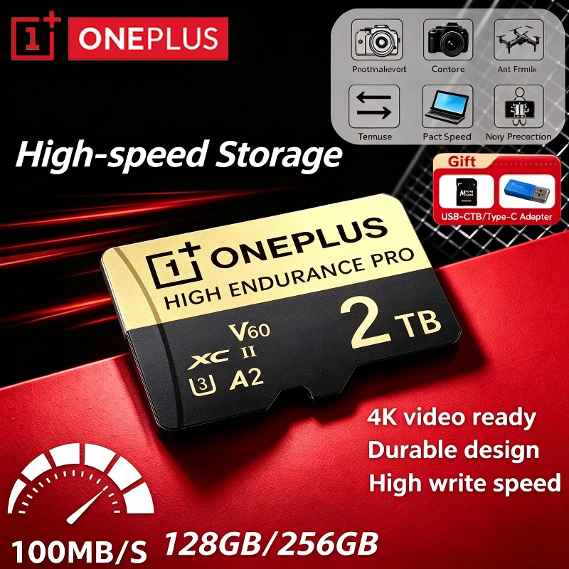 OnePlus V30 2TB 512GB 256GB 128GB Ultra-Speed  A2 4K SD Card Memory Card 1TB Micro TF SD Adapter for Phone/Tablet/PC Cross-Use