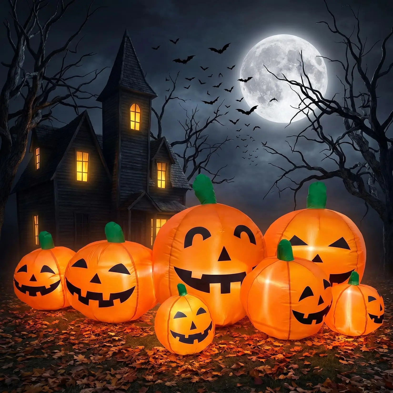 Halloween Inflatable Pumpkin Patch 7 Pumpkins LED Lights Outdoor Inflatable Halloween Yard Decoration Lawn Garden 7.5 ft
