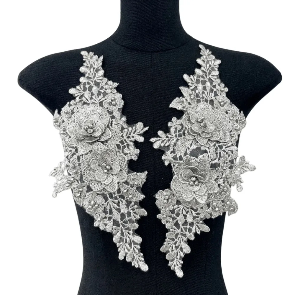 Cutout 3D Bead Embroidery Patch 3D Rhinestone Lace Embroidery DIY Sewing Corsage Accessories Multicolor Bride Veil Decoration