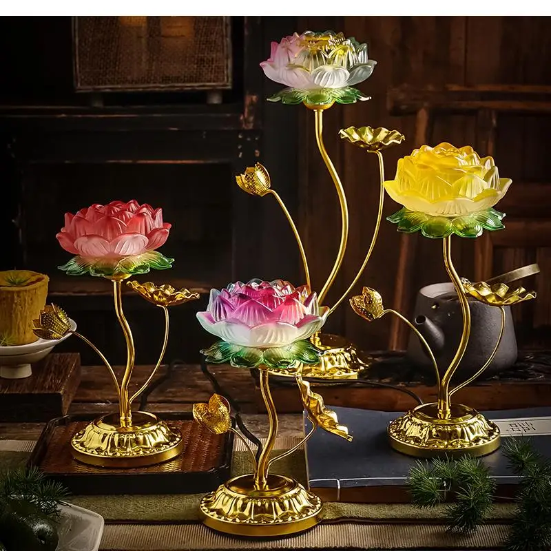 Colorful Lamp Plug-in Electric Family Room Decorative Lights Coloured Glaze Led Meditative Offering Buddha