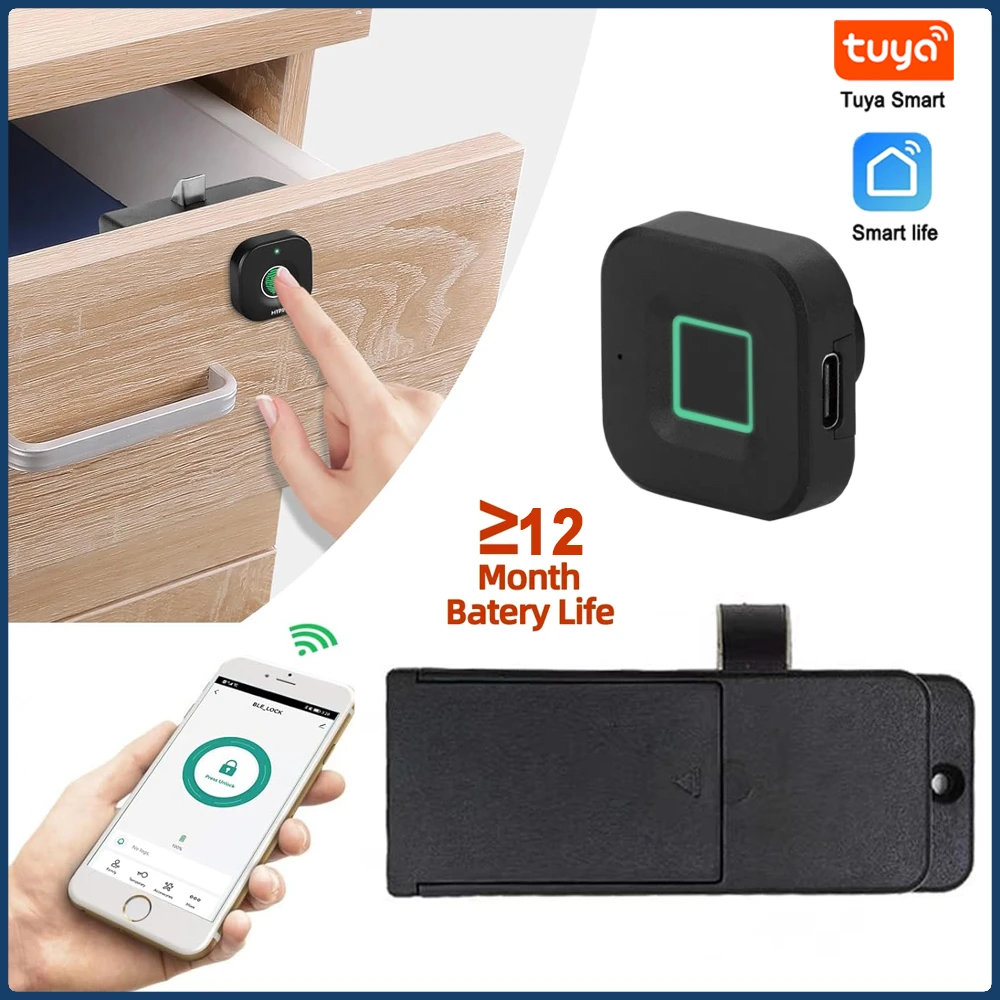 Tuya App Control Bluetooth Cabinet Fingerprint Smart Lock Keyless Hidden File Drawer Wardrobe Aluminium Alloy Digital Door Lock