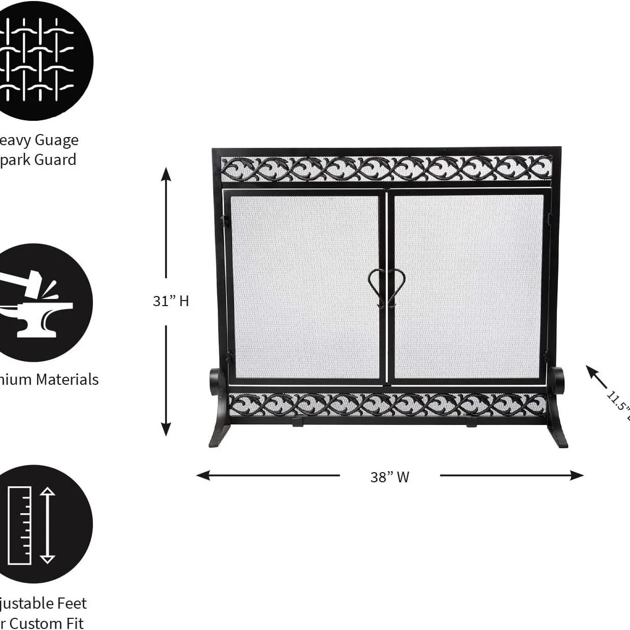 Image 3: Écran de cheminée en métal rétro en fer forgé transfrontalier, chauffage de salon avec double porte en maille