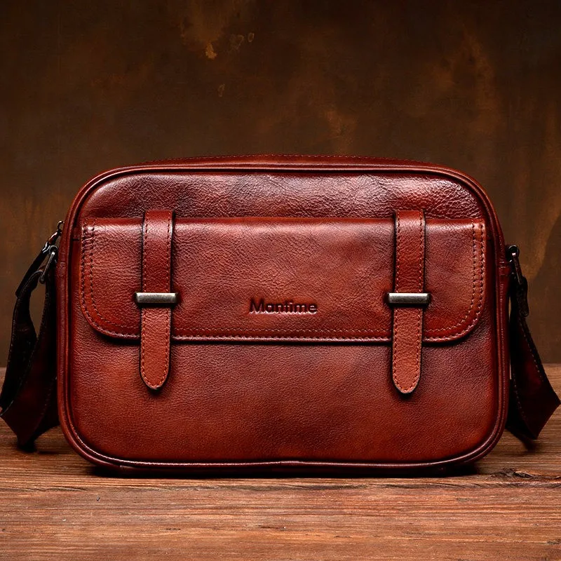 Leisure outdoor commuting bag, single shoulder small bag, men's headband layer, vegetable tanned cowhide crossbody bag, trendy