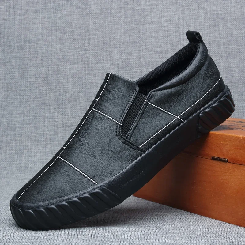 2024 Shoes for Men Leather Casual Shoes Spring New Designer Fashion Leisure Slip-on Loafers Flat Shoes