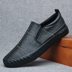 2024 Men Shoes Spring Autumn New Simple Fashion Leather Casual Shoes Slip-on Loafers Leather Flat Skate Shoes