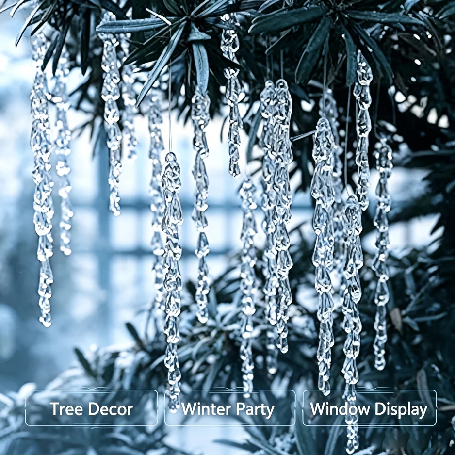 25 pieces of transparent acrylic teardrop-shaped icicle hanging ornaments, transparent faux crystal Christmas tree ornaments