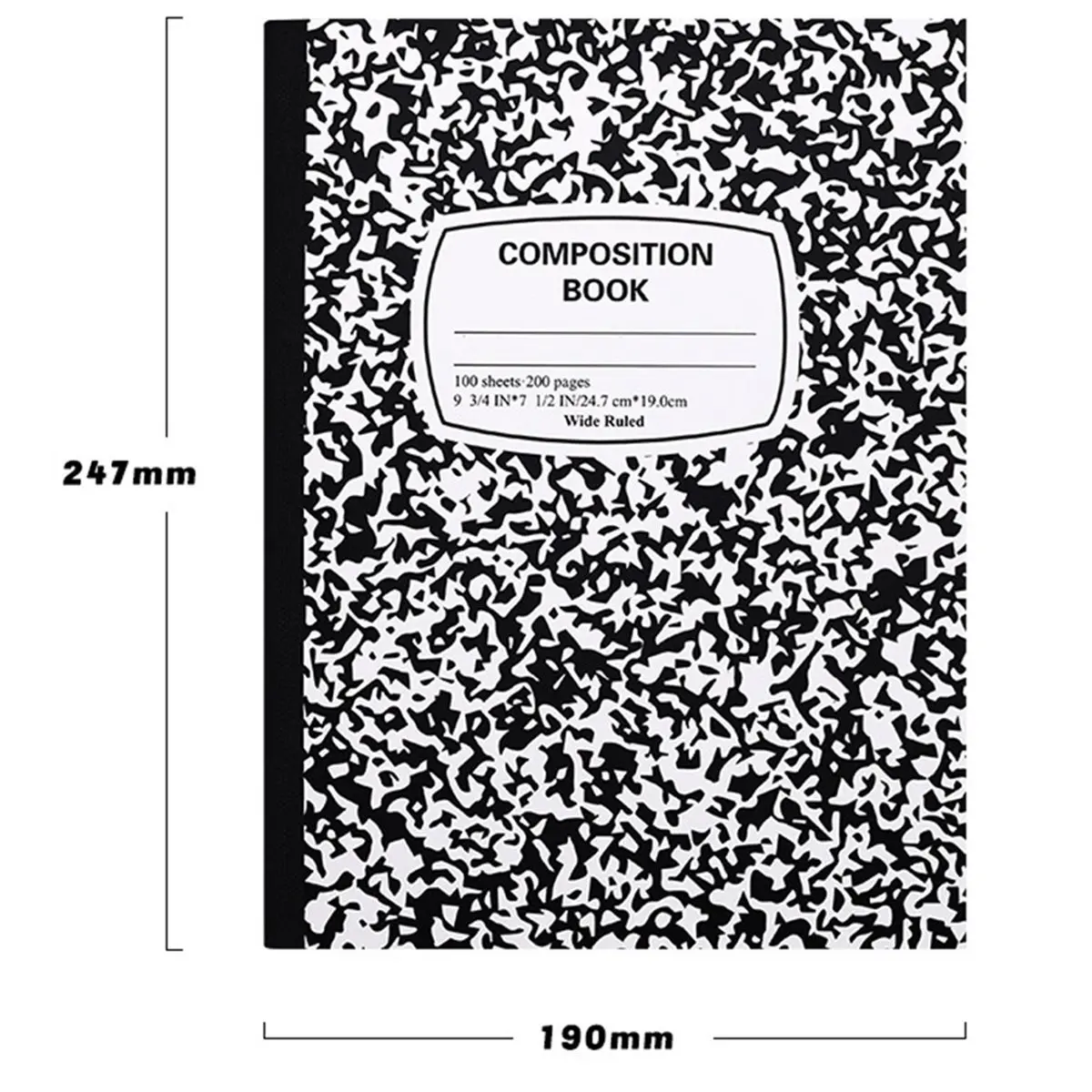 Home Tool Composition , Wide Ruled Paper,190x247mm, Assorted Marble Covers, 6 Per Pack, Different Colors