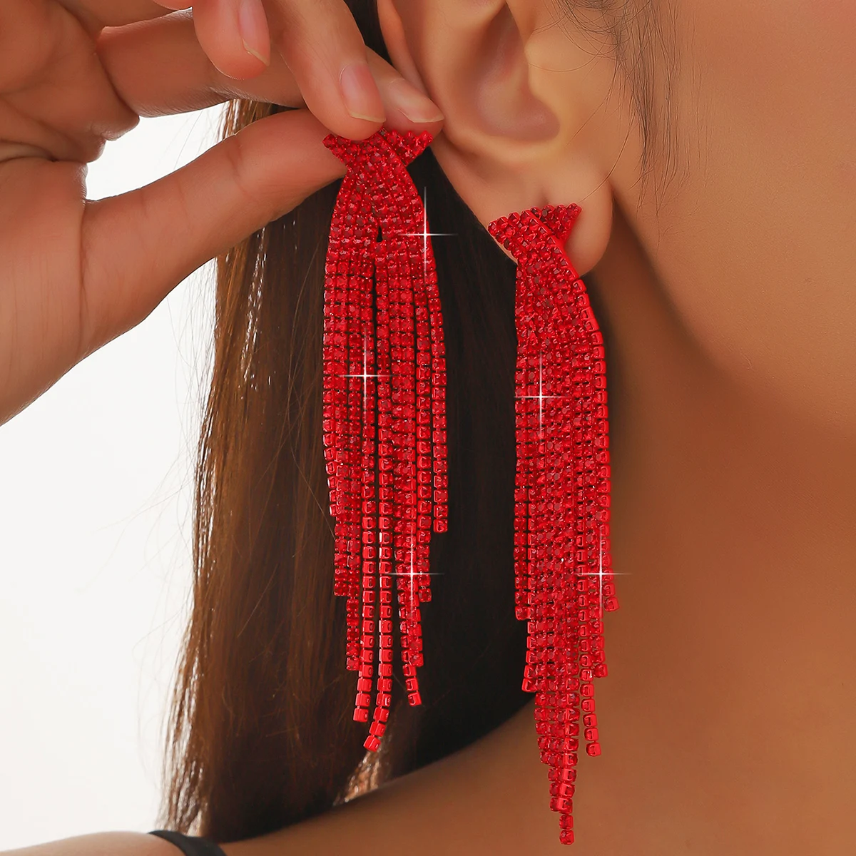 Long Crystal Tassels Earrings For Women Luxury Glitter Water Drop Earrings Red/Black/Blue/Gray Gradient Earrings Jewelry