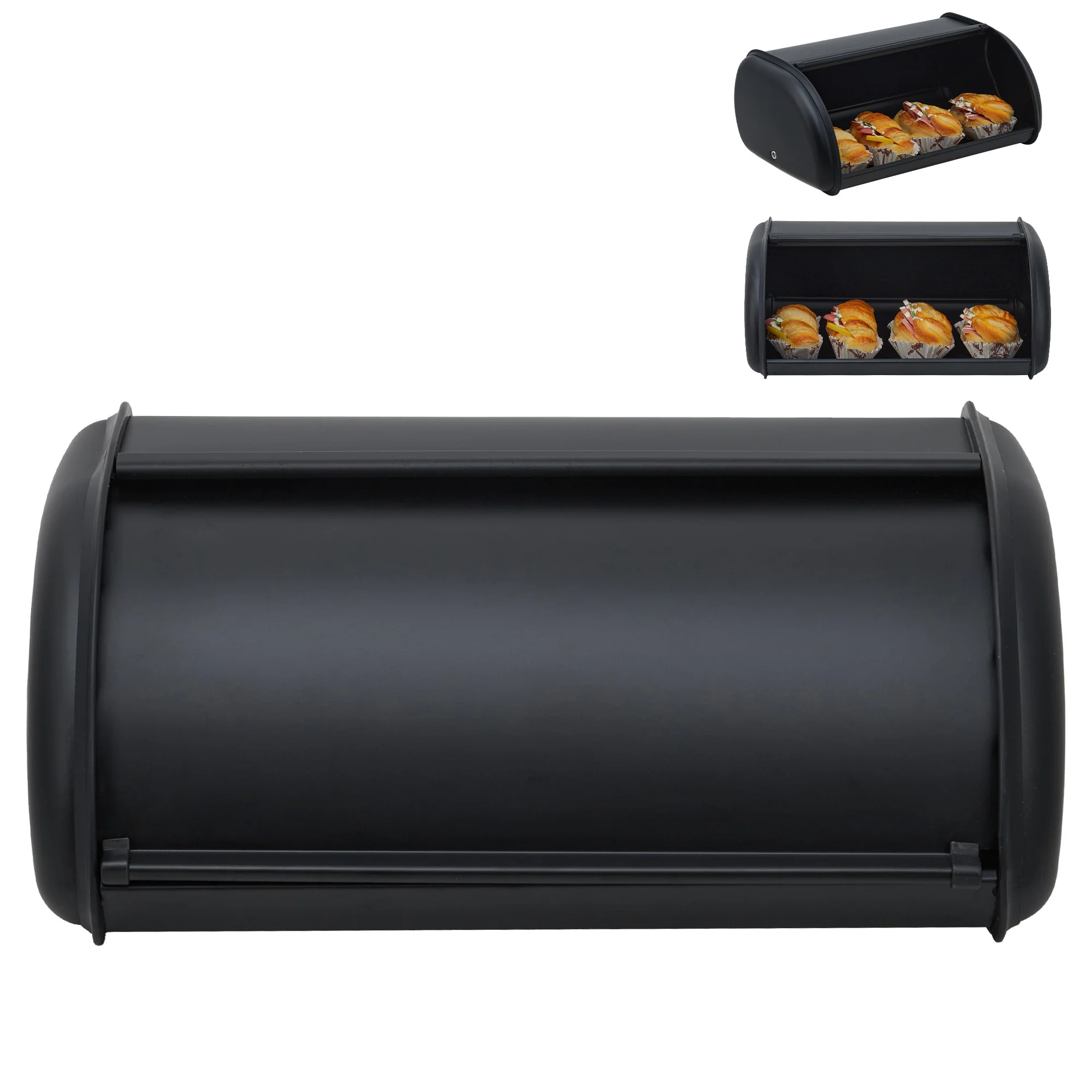 Metal Bread Box for Kitchen Counter, 13.8 Inch Roll-Top Bread Storage Bin, Large Capacity Bread Keeper with Handle, Dustproof Food Storage Container for Bread, Pastries, Cookies and Snacks