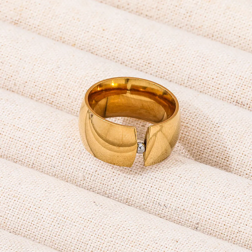 Joolim Jewelry High End PVD Wholesale Waterproof Fashion Fortune Bead Arc-shaped Band Stainless Steel Ring Trendy For Women