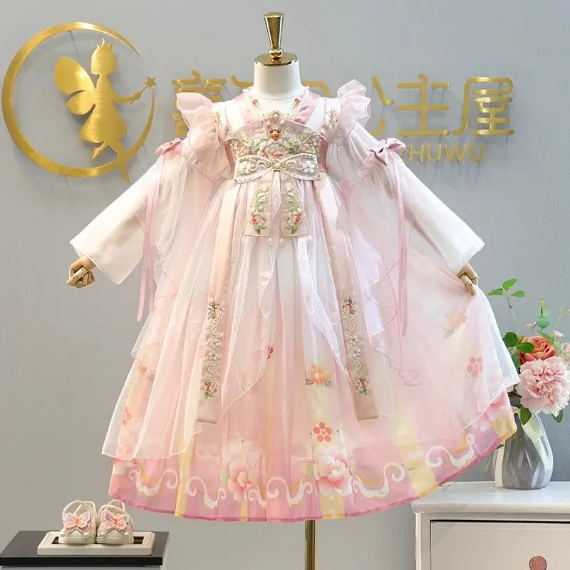 

Girls' Hanfu Dress Spring and Autumn New Style Children's Long Sleeve Princess Dress Ancient Style