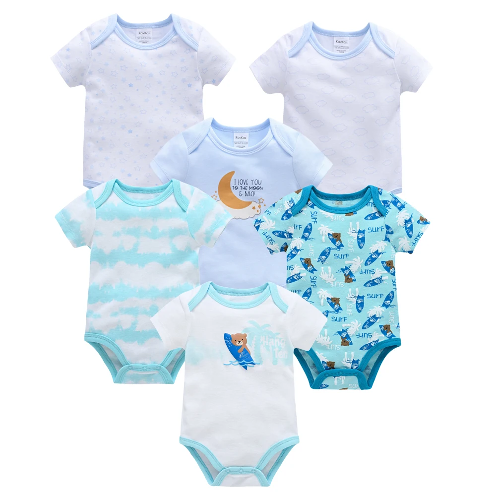 

2025 6 Pcs/lot Baby Boy Bodysuit 0-12 Months Short Sleeve Summer Baby Girls Clothes 100% Cotton Infant Clothing