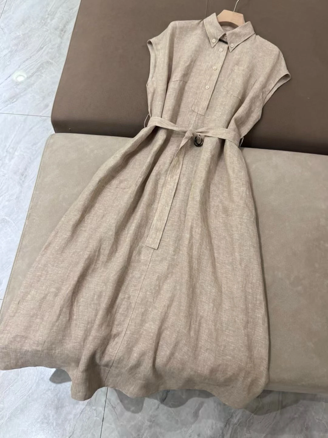 

Women's Spring and Summer New Lapel Linen Sleeveless dress Elegant All-match