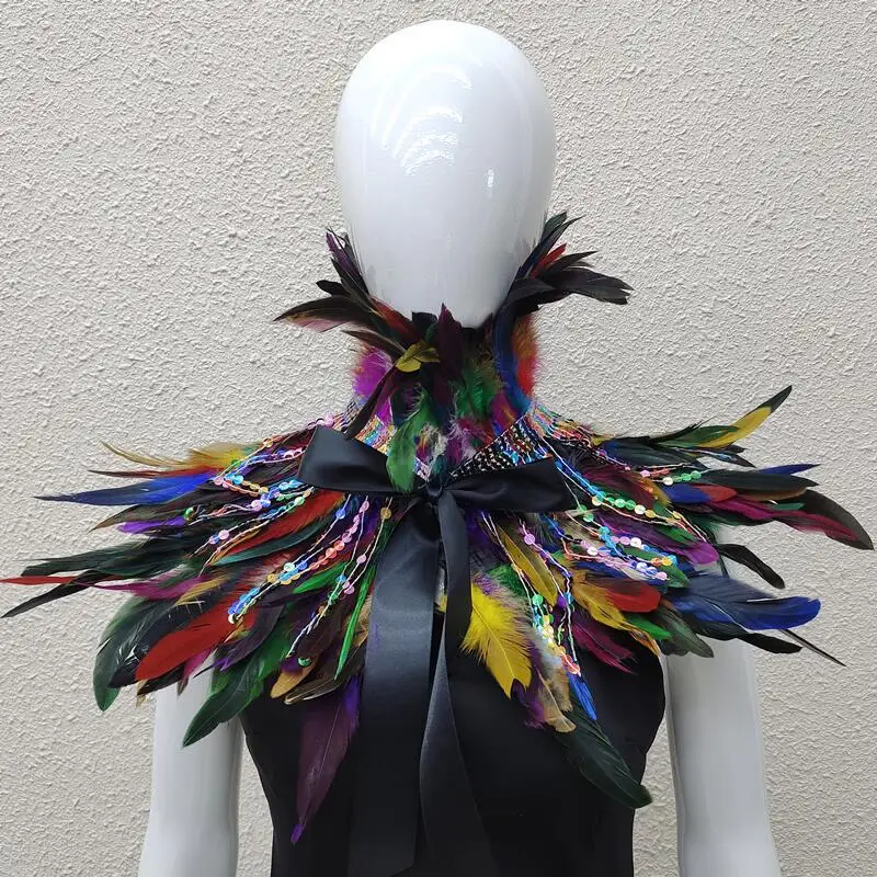 Halloween Trumpet Sequin Feather Shawl Scarf for Makeup Parties Stage Performances Cosplay Props Shirt Handicraft Accessories