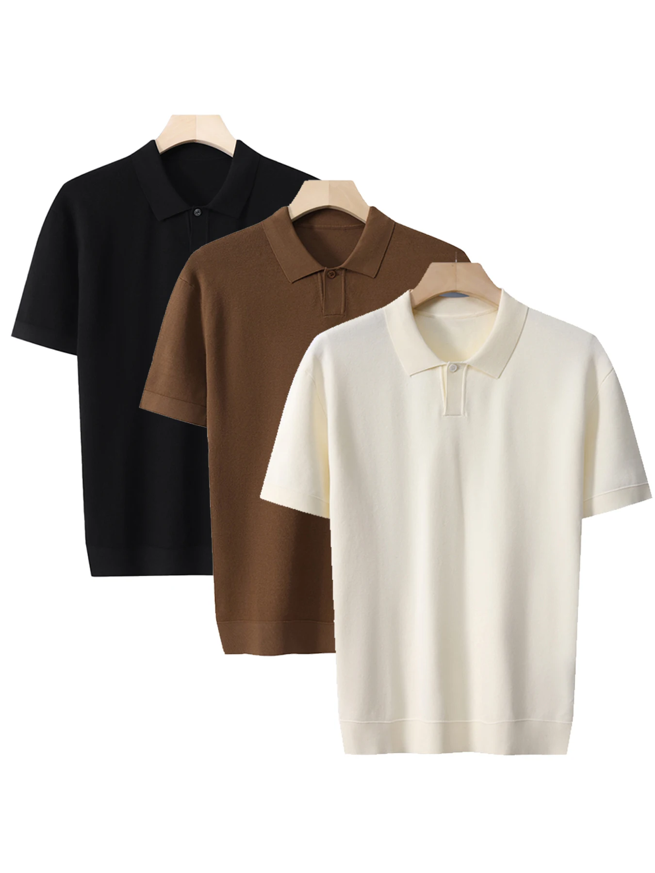 

Men's Soft Polo Collar Short Sleeve Sweater Black Brown Cream Lightweight Knit Top All-Season Casual Wear Viscose Blend Fabric