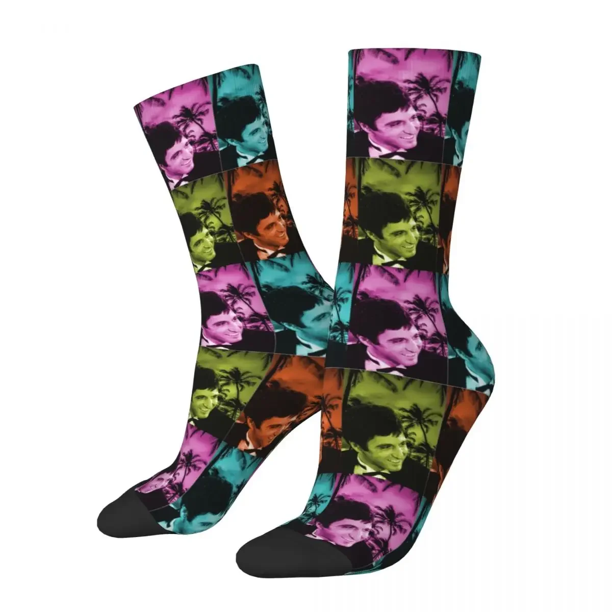 Harajuku Montana Scarface Basketball Socks Retro Music Polyester Crew Socks for Unisex Sweat Absorbing